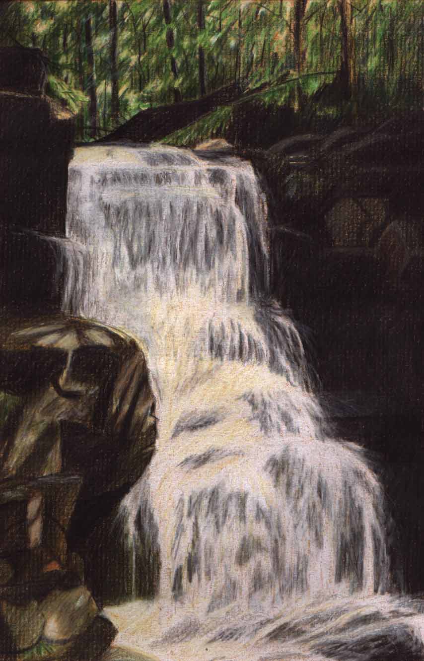 waterfall colored pencil drawing