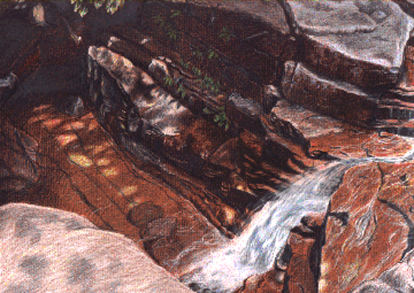 Waterfall landscape colored pencil drawing