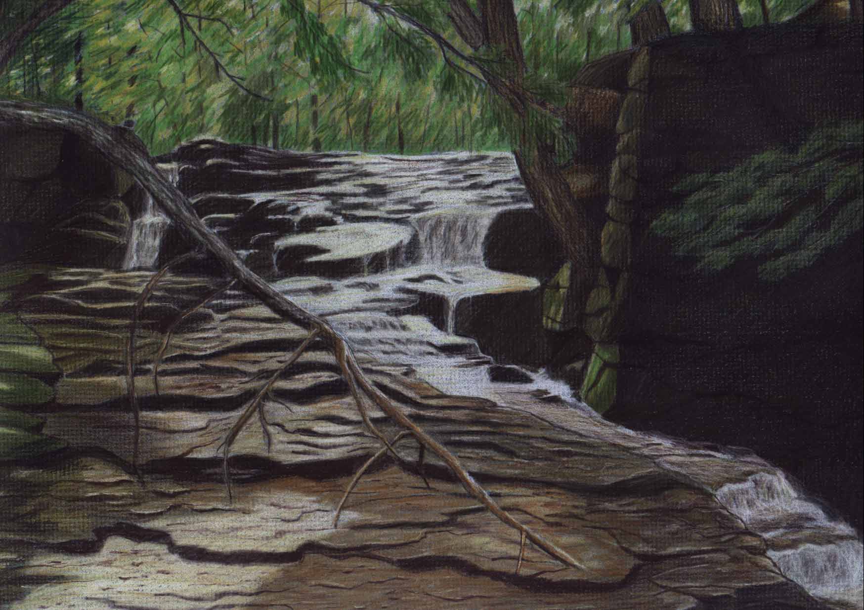 Waterfall colored pencil drawing