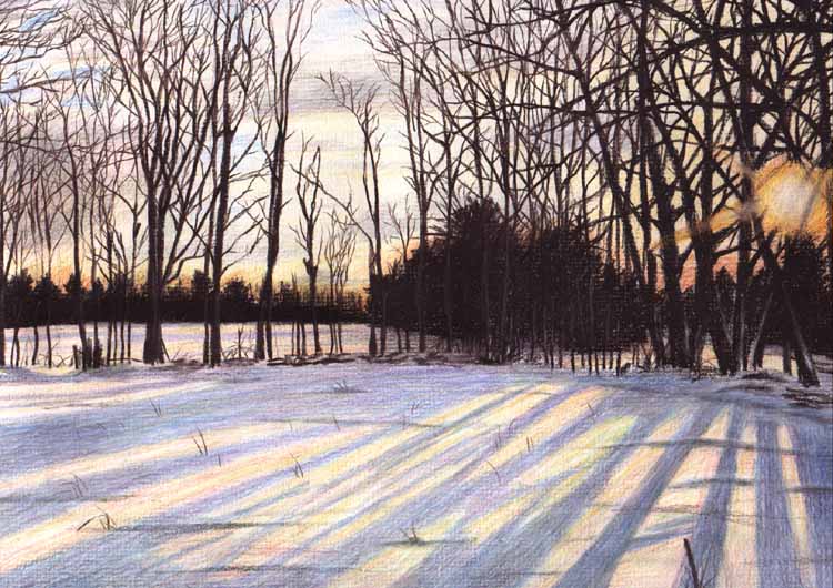 Winter colored pencil drawing