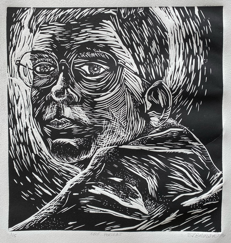 linocut print self portrait